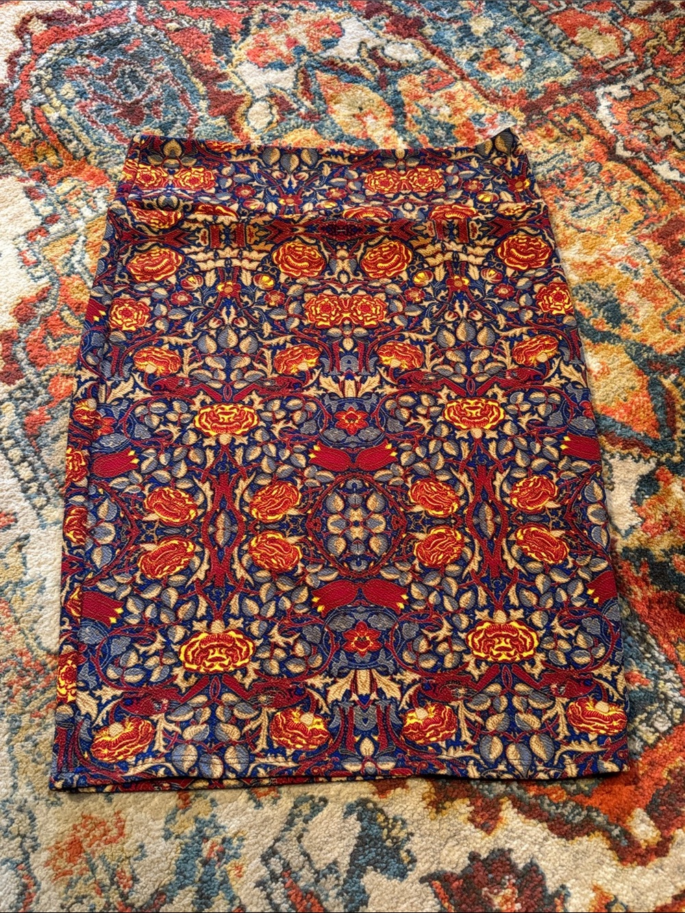 LuLaRoe Red, Blue & Yellow Floral-Pattern Pencil Skirt